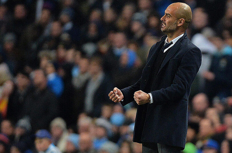 Bayern-Trainer Pep Guardiola während des Champions-League-Gruppenspiels mit den Münchnern bei Manchester City - am 25. November 2014.