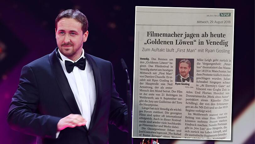 Statt Ryan Gosling nahm Double Ludwig Lehner im März 2017 die Goldene Kamera entgegen. Statt Ryan Gosling nahm Double Ludwig Lehner im März 2017 die Goldene Kamera entgegen.