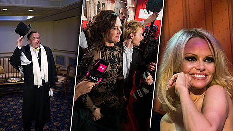 Dicke Luft bei Richard Lugner (l.) auf dem Opernball. Seine Frau Cathy empörte sich medienwirksam über ihn, Stargast Brooke Shields (Mitte) blieb schweigsam. Pamela Anderson (r.) leistete den Botox Boys Gesellschaft.