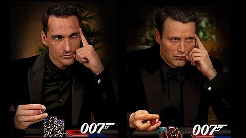 Fußballer Mats Hummels und Schauspieler Mads Mikkelsen als Bond-Bösewicht Le Chiffre