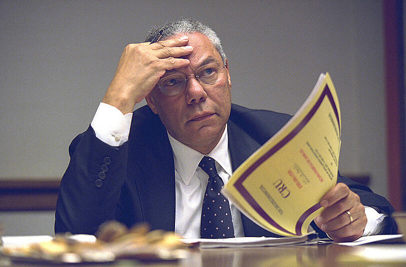 9/11 aus der Sicht der US-Regierung: Interne Fotos aus dem weißen Haus zeigen Vizepräsident Cheney, die Nationale Sicherheitsberaterin Condoleezza Rice, Außenminister Colin Powell und US-Präsident Bush am 11. September 2001.