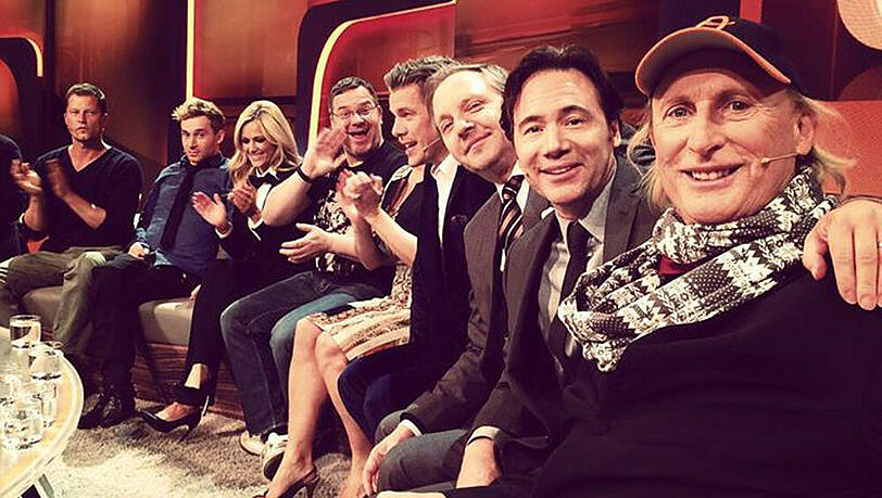 Til Schweiger, Samuel Koch, Helene Fischer, Elton, Kati Witt, Markus Lanz, Olli Dittrich, Bully und Otto (v.li.) waren bei der letzten "Wetten, dass...?"-Sendung dabei
