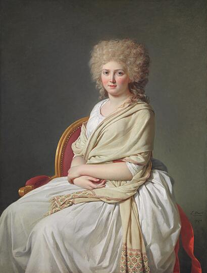 Anne-Marie-Louise, Comtesse de Sorcy, hat 1790 schon wieder auf nat&uuml;rliches Haar gesetzt. Jacques Louis David schuf dieses hinrei&szlig;ende Portr&auml;t der jungen Frau.