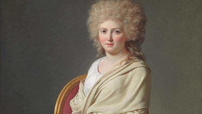 Anne-Marie-Louise, Comtesse de Sorcy, hat 1790 schon wieder auf nat&uuml;rliches Haar gesetzt. Jacques Louis David schuf dieses hinrei&szlig;ende Portr&auml;t der jungen Frau.
