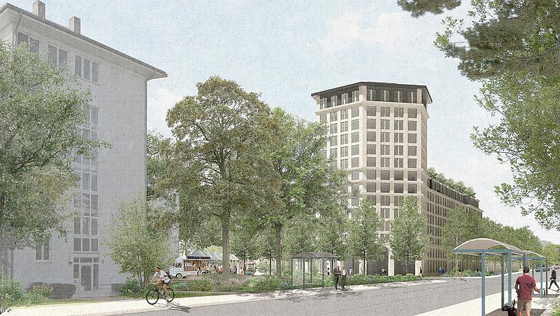 Geplant: Ein sechseckiger Turm als Quartierszeichen an der Ecke Cosima-/Johanneskirchner Straße. Geplant: Ein sechseckiger Turm als Quartierszeichen an der Ecke Cosima-/Johanneskirchner Straße.