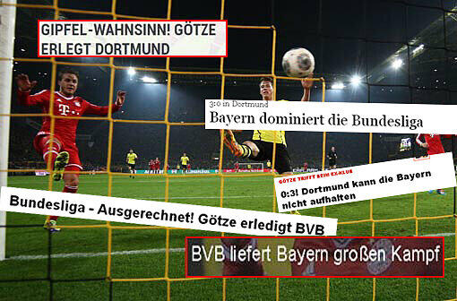 Der FC Bayern gewinnt das Gigantenduell bei Borussia Dortmund mit 3:0. Für die Medien war Mario Götze der Mann des Spiels. Die Pressestimmen im Überblick.