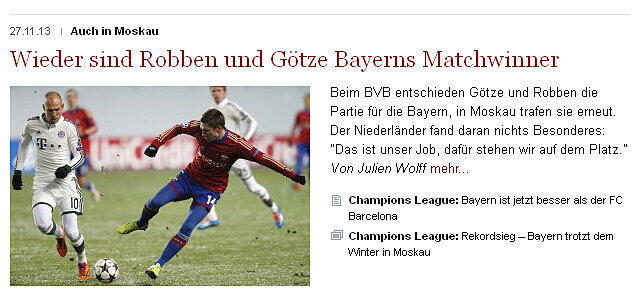 Die Welt schreibt: "Wieder sind Götze und Robben die Matchwinner."