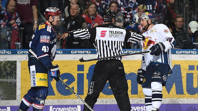 Hartes Körperspiel, Trashtalk, dem Gegner unter die Haut gehen: Dafür ist Münchens Steven Pinizzotto (r.) berühmt-berüchtigt.