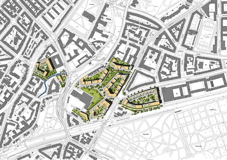 Hier entsteht die neue Paulaner-City (v. l.): Wohnen am Eiswerk, die Bebauung am Nockherberg und an der Regerstraße.