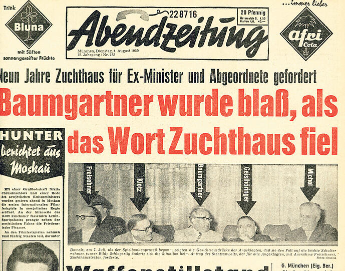 So berichtete die AZ 1959 über die Plädoyers der Staatsanwaltschaft.