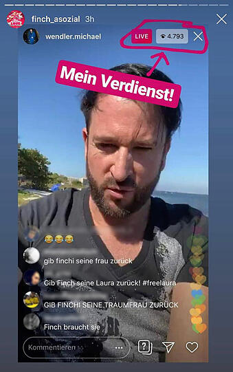 Sein Verdienst? In seiner Instagram Story prahlt Rapper Finch Asozial mit der Menge an Zuschauern von Michael Wendlers Livestream.