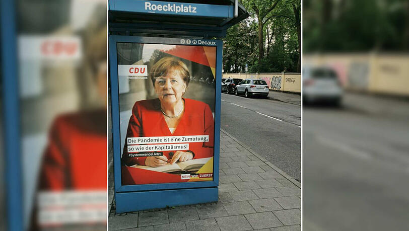 Das falsche Merkel-Plakat ist inzwischen entfernt. Das falsche Merkel-Plakat ist inzwischen entfernt.