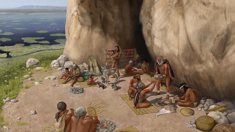 K&uuml;nstlerische Rekonstruktion von Pinarbasi vor etwa 15.800 Jahren von Kathryn Killackey, basierend auf Erkenntnissen aus arch&auml;ologischen Ausgrabung. Hunde waren einer Studie zufolge schon verbreitete Begleiter der J&auml;ger- und Sammler-Gemeinschaften Europas. Der &auml;lteste genetische Nachweis stammt demnach von einem Hund, der vor 15.800 Jahren lebte. Der zuvor &auml;lteste genetische Nachweis war rund 5.000 Jahre j&uuml;nger. In zwei Studien im Fachjournal &laquo;Nature&raquo; belegen Forscher die weite Verbreitung der Hunde bereits vor Einf&uuml;hrung der Landwirtschaft.