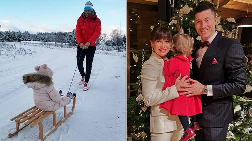 Spaß im Schnee und vor dem Weihnachtsbaum: Robert Lewandowski mit seiner Familie.