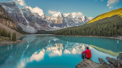 Ein Blick auf den Moraine Lake im Banff-Nationalpark.