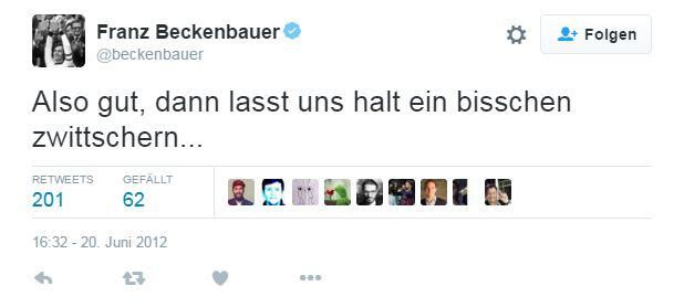 ...Franz Beckenbauer! Der Fußball-Funktionär trat 2012 Twitter bei.