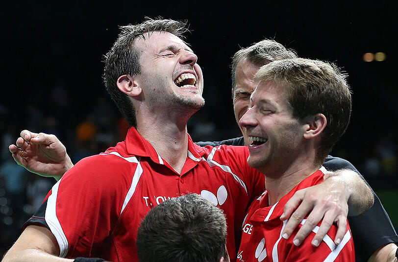Unbändiger Jubel: Die deutschen Tischtennis-Männer holen sich die Bronzemedaille.