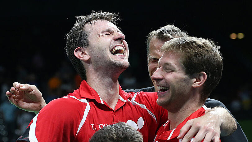 Unbändiger Jubel: Die deutschen Tischtennis-Männer holen sich die Bronzemedaille. Unbändiger Jubel: Die deutschen Tischtennis-Männer holen sich die Bronzemedaille.