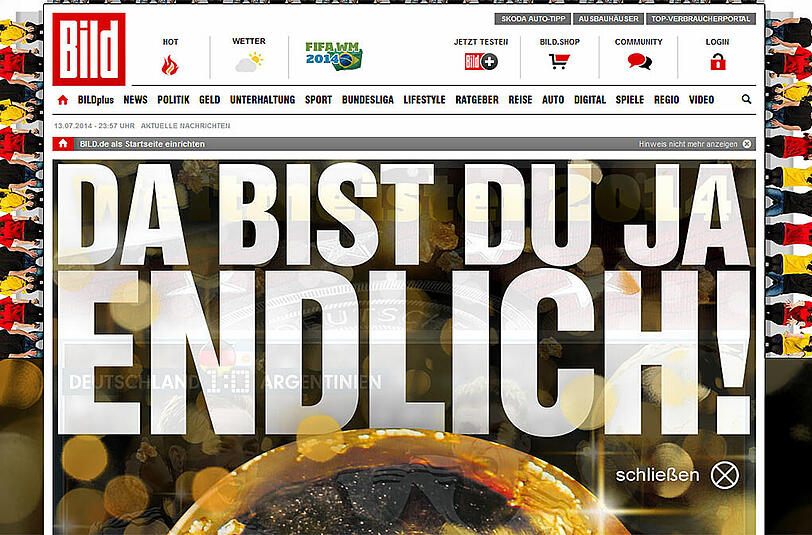 "Da bist Du ja endlich": Bild.de zeigt den WM-Pokal in voller Größe.