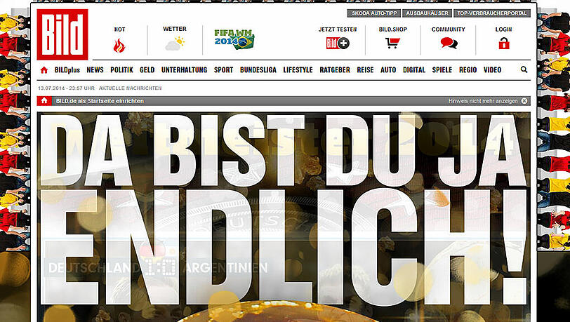 "Da bist Du ja endlich": Bild.de zeigt den WM-Pokal in voller Größe. "Da bist Du ja endlich": Bild.de zeigt den WM-Pokal in voller Größe.