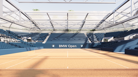So soll es aus Spielersicht mal aussehen: Der MTTC Iphitos investiert f&uuml;r die BMW Open in ein neues Stadion. Das Dach &ndash; eine Vorgabe der ATP.