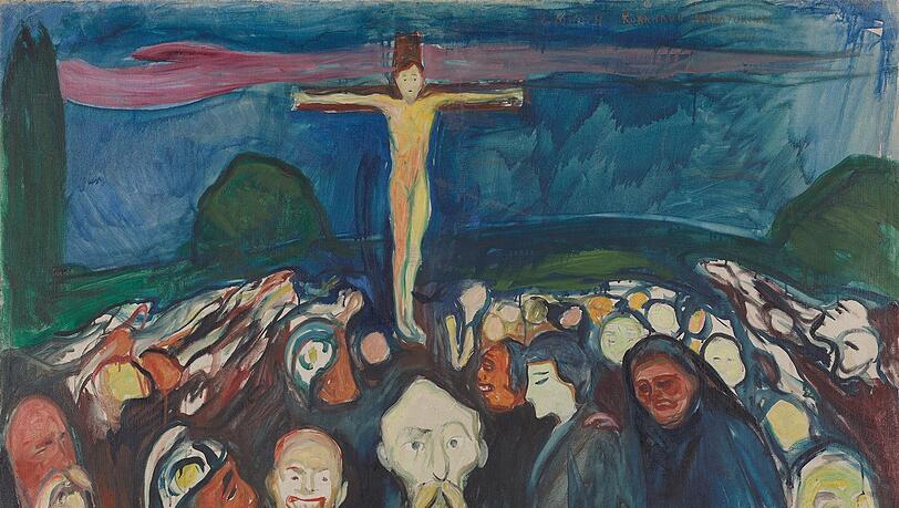 Auch Golgatha wirkt bei Edvard Munch wie aus einem Kathedralen-Glasfenster. Das Gemälde entstand im Jahr 1900. Auch Golgatha wirkt bei Edvard Munch wie aus einem Kathedralen-Glasfenster. Das Gemälde entstand im Jahr 1900.