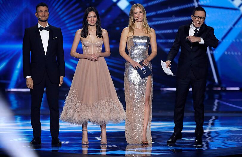 Die Gastgeber des ESC 2019 (v.l.) Assi Azar, Lucy Ayoub, Bar Refaeli und Erez Tal.
