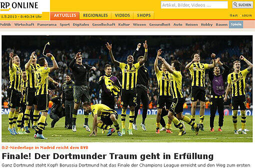 Auch die Rheinische Post jubelt "Finale!" und berichtet: "Ganz Dortmund steht Kopf!"