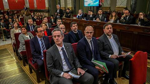 Die katalanischen Separatistenführer auf der Anklagebank im Obersten Gericht in Madrid.