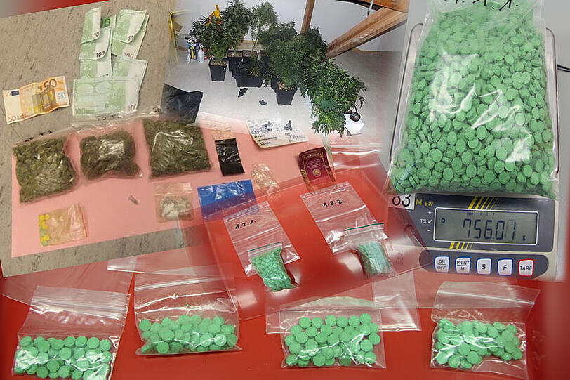 1,2 Kilogramm hochwertiges Amphetamin, ein Kilo Ecstasy, 1,27 Kilo Marihuana und 22 Gramm Kokain - der Fund war durchaus üppig.