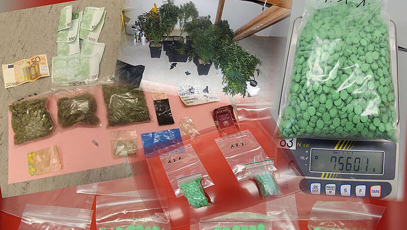 1,2 Kilogramm hochwertiges Amphetamin, ein Kilo Ecstasy, 1,27 Kilo Marihuana und 22 Gramm Kokain - der Fund war durchaus üppig. 1,2 Kilogramm hochwertiges Amphetamin, ein Kilo Ecstasy, 1,27 Kilo Marihuana und 22 Gramm Kokain - der Fund war durchaus üppig.