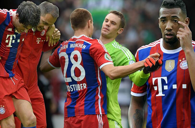 Javi Martinez (l.) und Jerome Boateng (r.) stehen Pep Guardiola zum Saisonauftakt gegen Wolfsburg nicht zur Verfügung