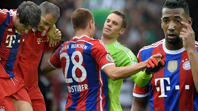 Javi Martinez (l.) und Jerome Boateng (r.) stehen Pep Guardiola zum Saisonauftakt gegen Wolfsburg nicht zur Verfügung Javi Martinez (l.) und Jerome Boateng (r.) stehen Pep Guardiola zum Saisonauftakt gegen Wolfsburg nicht zur Verfügung