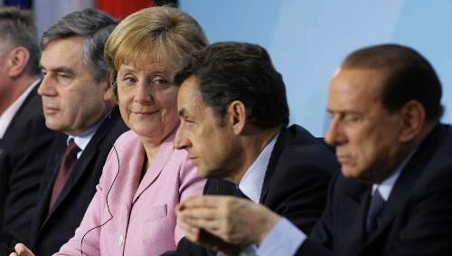 Wollen die Finanzmärkte gemeinsam regulieren (v.li): Gordon Brown, Angela Merkel, Nicolas Sarkozy und Silvio Berlusconi Wollen die Finanzmärkte gemeinsam regulieren (v.li): Gordon Brown, Angela Merkel, Nicolas Sarkozy und Silvio Berlusconi