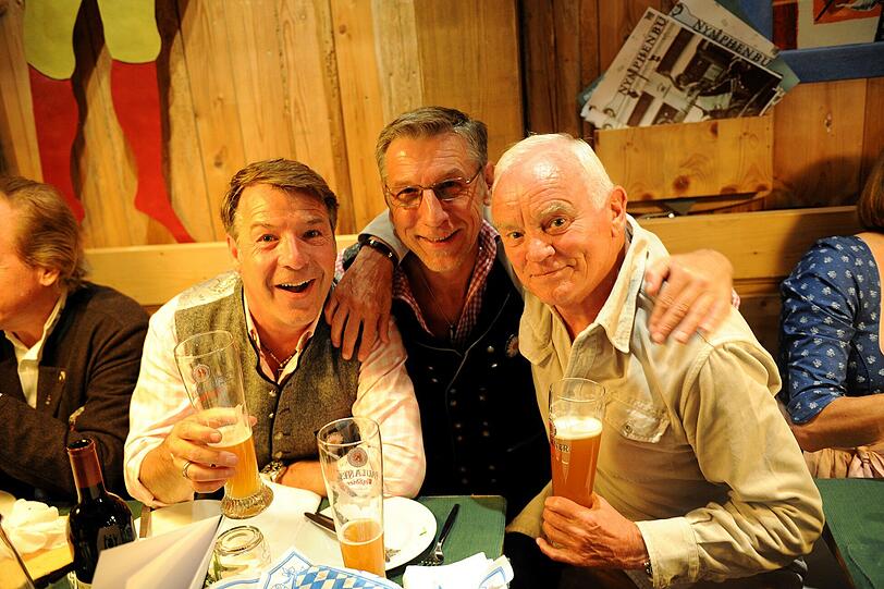 Patrick Lindner und Partner Peter Schäfer mit Gastgeber Werner Baldessarini
