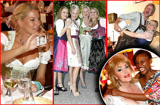 Ladies Dirndl Dinner am Nockherberg: Die Münchner Promis lassen sich bei einer Trachten-Show schon mal für die Wiesn inspirieren und zeigen, wie sie so für das Oktoberfest aufgestellt sind. Mit dabei (v. re.) Giulia Siegel, Regina Halmich, Andrea Sokol, Sonja Kiefer, Eva Grünbauer, Gerhard Leinauer, Karin Engelhard