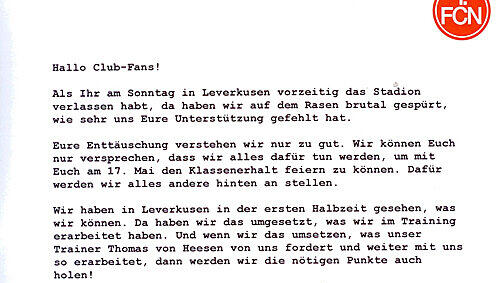 In einem offenen Brief bitten die Spieler die Fans um Unterstützung. In einem offenen Brief bitten die Spieler die Fans um Unterstützung.