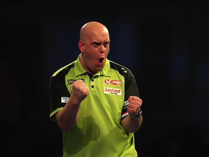 Der Niederländer Michael van Gerwen bei seinem typischen Jubel.