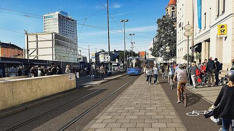 So soll die Verkehrslösung am Vorplatz des Hauptbahnhofs nach Ende der Umbaumaßnahmen aussehen.