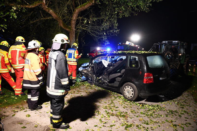 Der junge Autofahrer kam von der Straße ab und prallte gegen eine Baum.