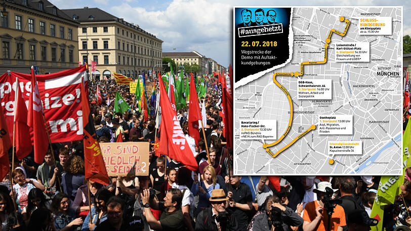 Sinnbild für die Einheit in der Vielfalt: Die Routen der vier Auftaktkundgebungen durch München finden sich zu einer großen Demo zusammen.