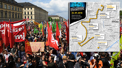 Sinnbild für die Einheit in der Vielfalt: Die Routen der vier Auftaktkundgebungen durch München finden sich zu einer großen Demo zusammen.