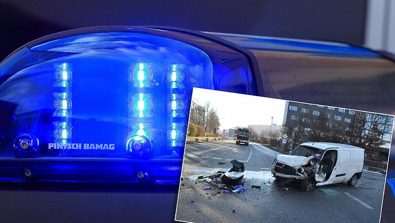 Der Fahrer war nach dem Aufprall in seinem Transporter gefangen. Der Fahrer war nach dem Aufprall in seinem Transporter gefangen.