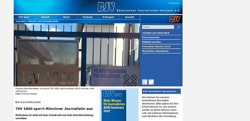 Der Bayerische Journalisten Verband (BJV) wetterte gegen den Ausschluss der Reporterin. &bdquo;Wir appellieren an die Solidarität der Presse, eine Berichterstattung insgesamt zu boykottieren, sollte der Verein weiter an seiner Haltung festhalten und Medienvertreter einzelner Medien nicht zum Spiel zulassen&ldquo;, heißt es in einer offiziellen Stellungsnahme.