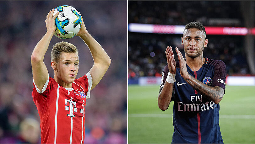 Spannendes Duell auf dem Flügel: Bayerns Außenverteidiger Joshua Kimmich (l.) gegen PSG-Star Neymar. Spannendes Duell auf dem Flügel: Bayerns Außenverteidiger Joshua Kimmich (l.) gegen PSG-Star Neymar.