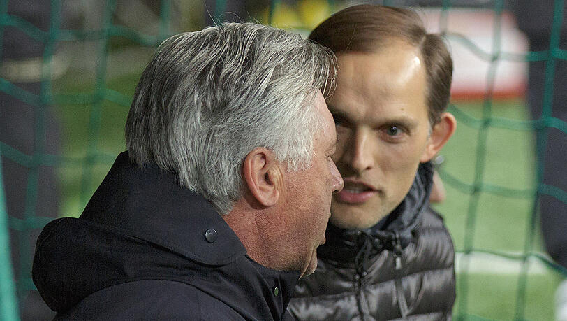 Bevor das Drama begann: Bayern-Trainer Carlo Ancelotti (links) und BVB-Coach Thomas Tuchel. Bevor das Drama begann: Bayern-Trainer Carlo Ancelotti (links) und BVB-Coach Thomas Tuchel.