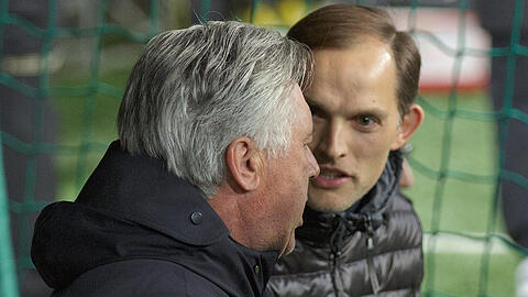 Bevor das Drama begann: Bayern-Trainer Carlo Ancelotti (links) und BVB-Coach Thomas Tuchel.