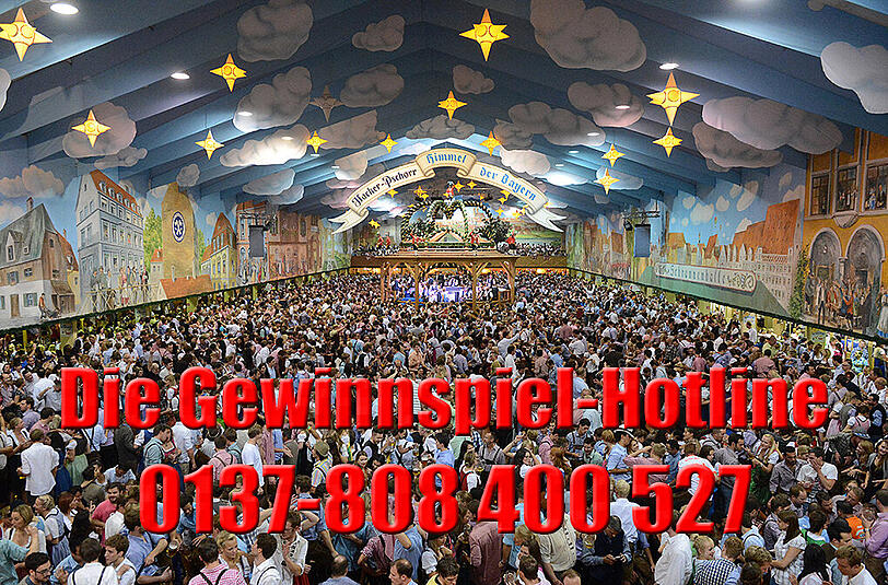 Hacker-FestzeltMittwoch, 24. September: 17.30 bis 22:30 Uhr, ein Zehnertisch auf der Galerie, inklusive einer Maß und einem Hendl pro Person. Die Gewinnspiel-Rufnummer: 0137-808 400 527