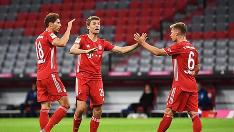 Bayerns Zentrum der Macht im Mittelfeld: Leon Goretzka, Thomas Müller und Joshua Kimmich (von links).