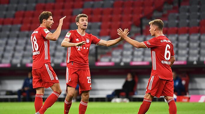 Bayerns Zentrum der Macht im Mittelfeld: Leon Goretzka, Thomas Müller und Joshua Kimmich (von links).